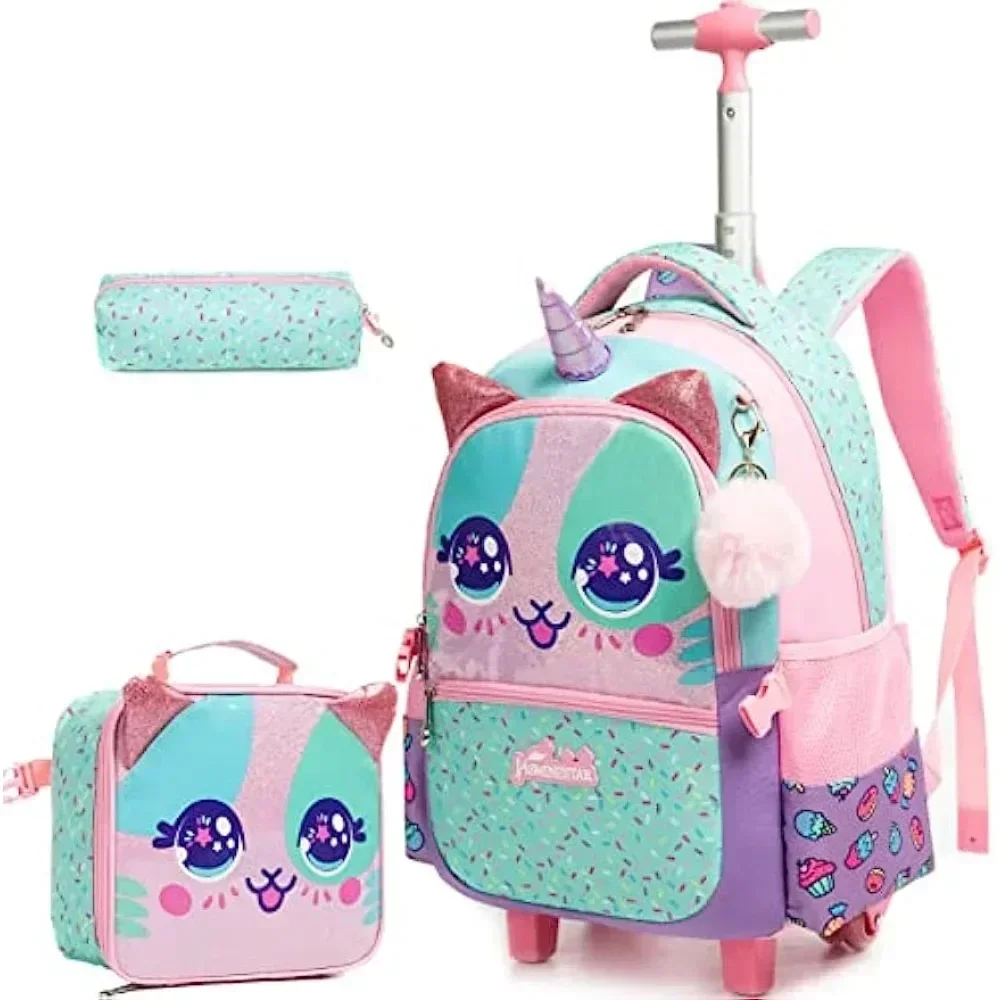 Foldable Rolling Luggage Bag - 3PCS Cute Rolling Backpack for Girls