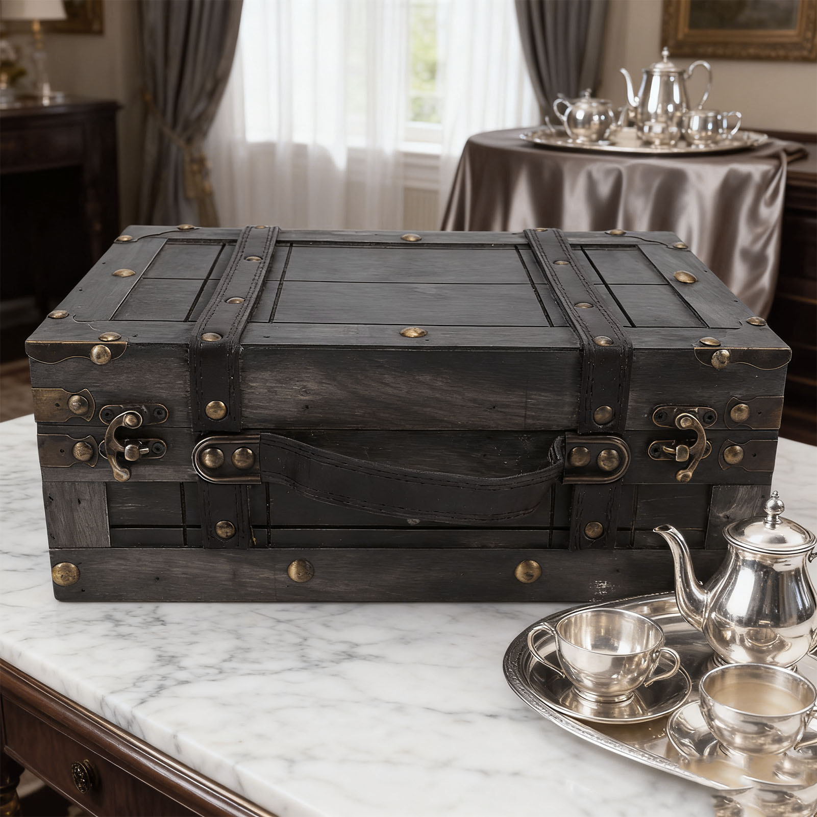 Retro Vintage Trunk Suitcase - Wood Storage Trunk Wooden Chest Vintage