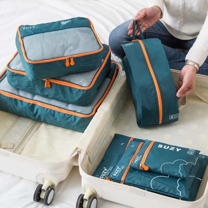 Foldable Rolling Luggage Bag - 7/6 Pieces Set Travel Organizer Storage