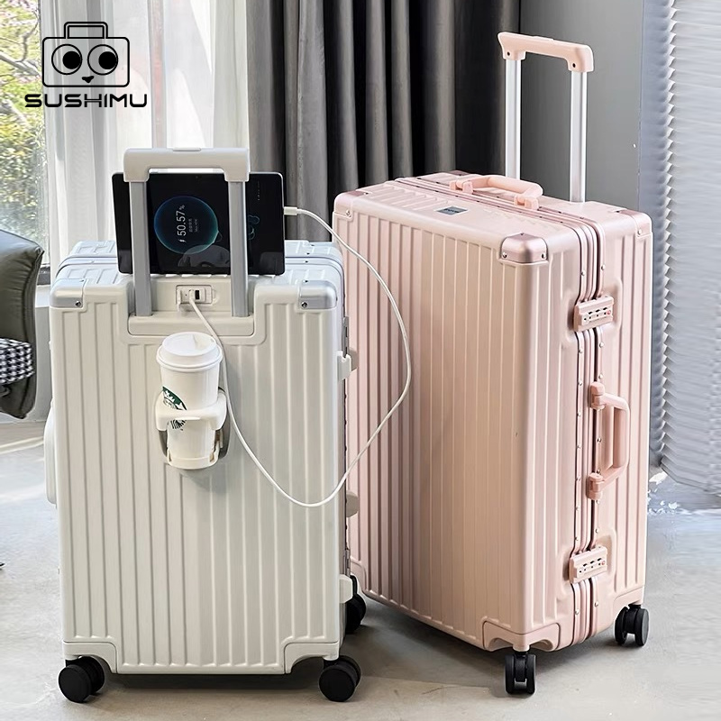 Spinner Wheel Rolling Suitcase 20 Inch - SUSHIMU Carry On Luggage with Cup