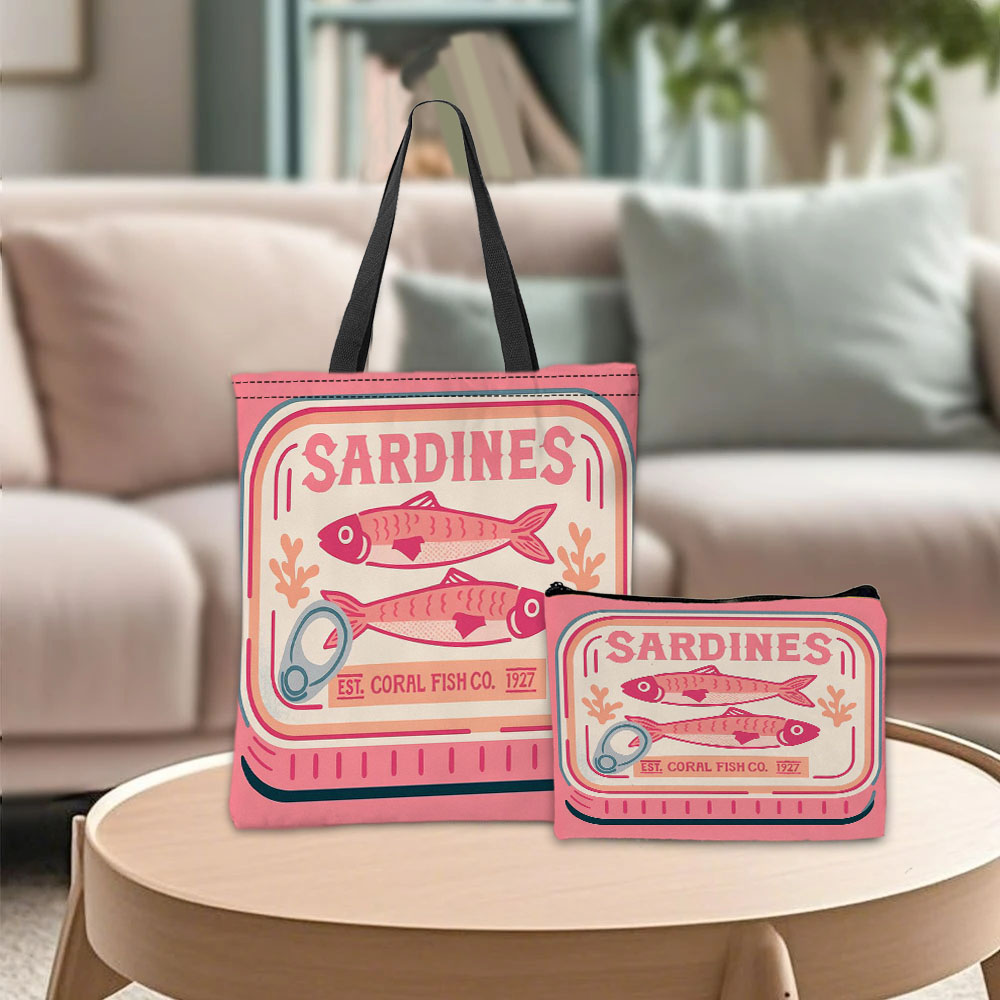 Cosmetic Bags - Whimsical Sardines Pink Handbag Cosmetic Pouch