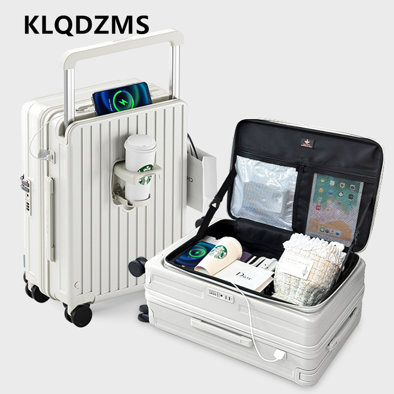 Front Opening Laptop Luggage 24 Inch - KLQDZMS Charging Suitcase Front Opening Boarding