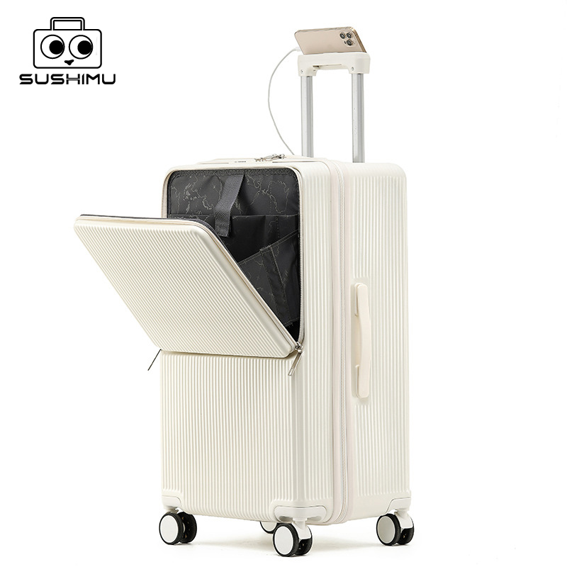 Aluminum Frame Carry On Luggage - sushimu Suitcase Wide Handle Travel Suitcase