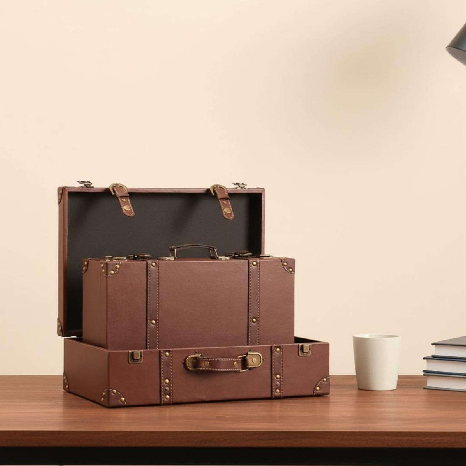 Vintage Suitcase Trunk Leather - Retro Vintage Trunk Suitcase 评论和价格