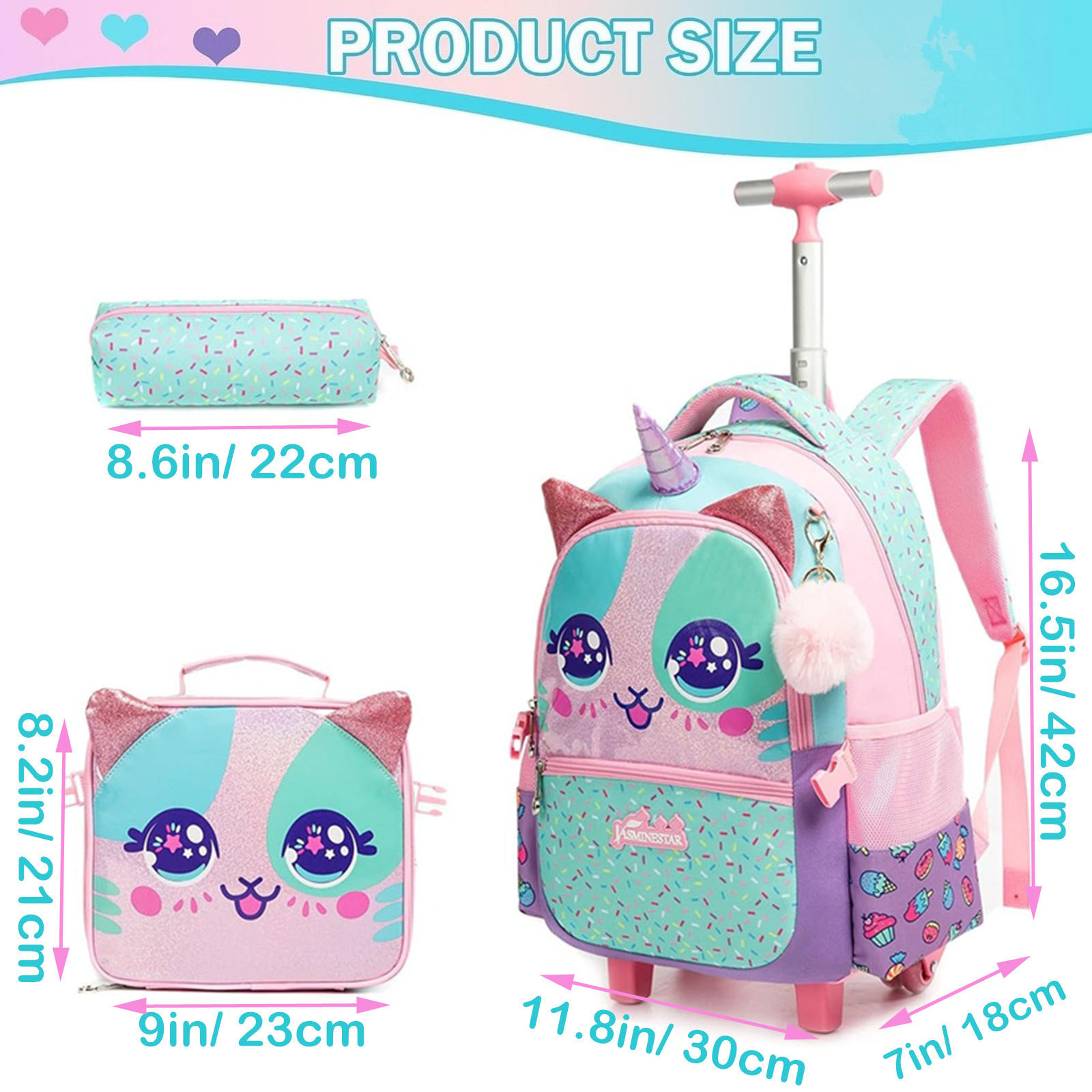 3PCS Cute Rolling Backpack for - Foldable Rolling Luggage Bag 评论和价格