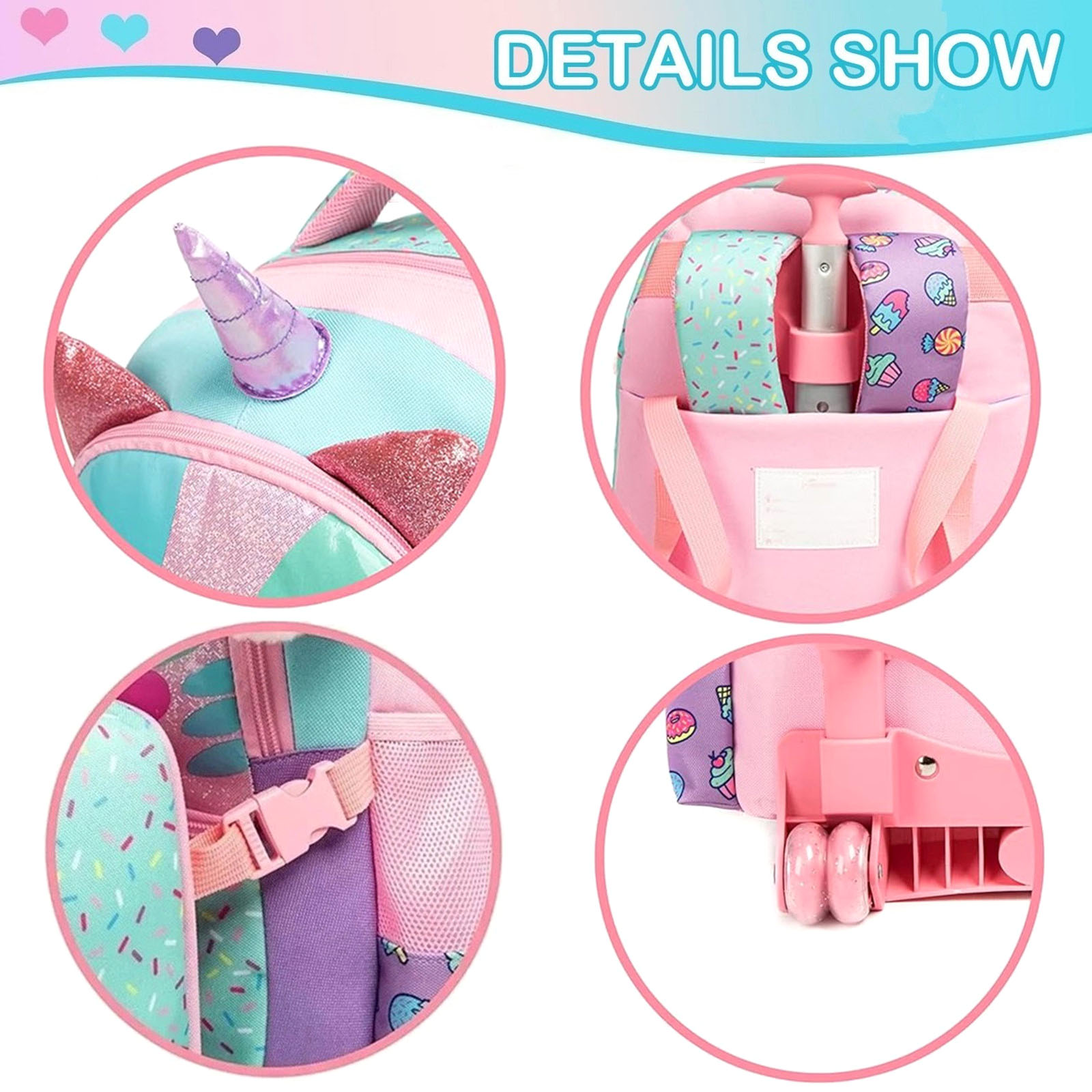 3PCS Cute Rolling Backpack for - Foldable Rolling Luggage Bag 评论和价格