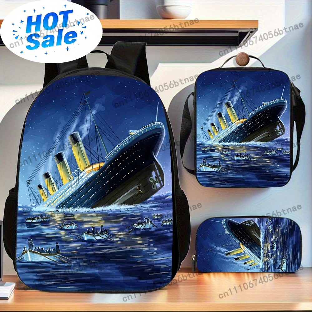 3pcs Titanic Pattern Backpack  - Handbags 评论和价格
