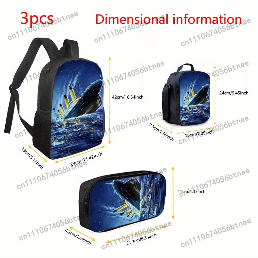 3pcs Titanic Pattern Backpack  - Handbags 评论和价格