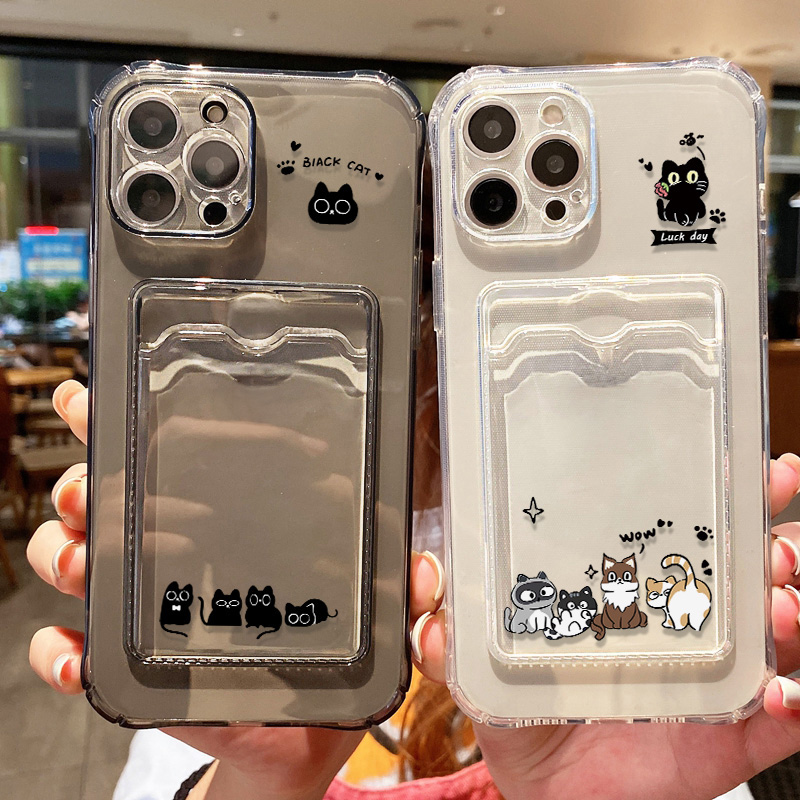 Cute Black Cat Phone Case For  - Wallets 评论和价格
